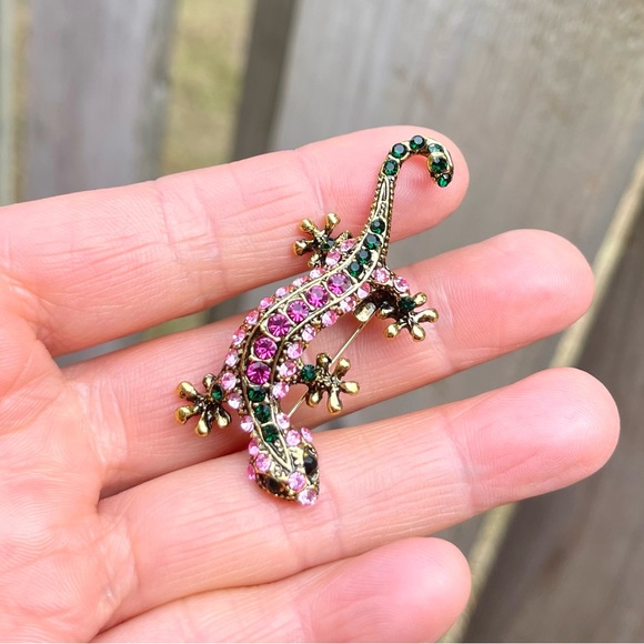 Lizard Brooch Lizard Pin Reptile Brooch Reptile Pin Lizard Rhinestone Brooch - Picture 4 of 4